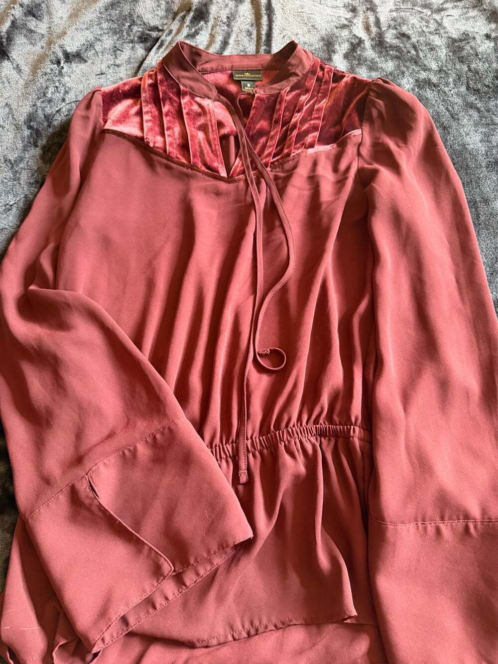 Worthington Red Velvet Pleated Chiffon Long Sleeve Blouse Size S